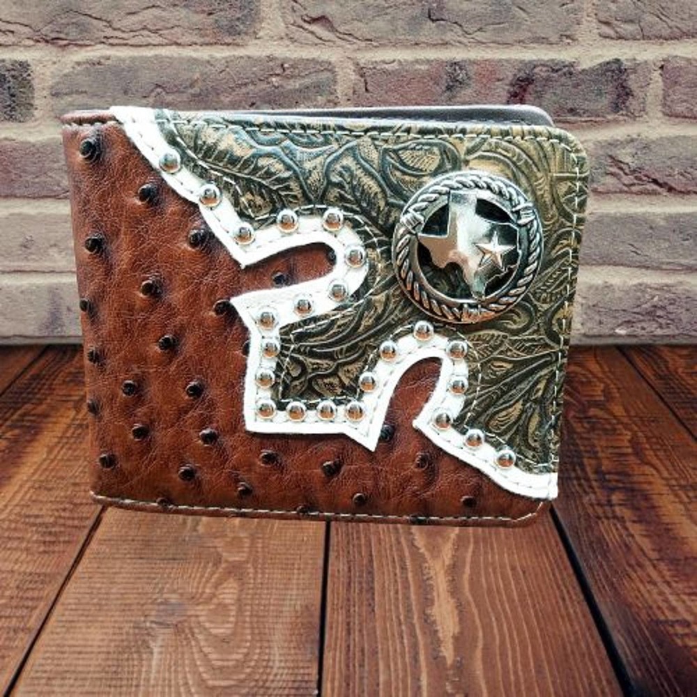 Mens Wallet State of Texas Western Brown